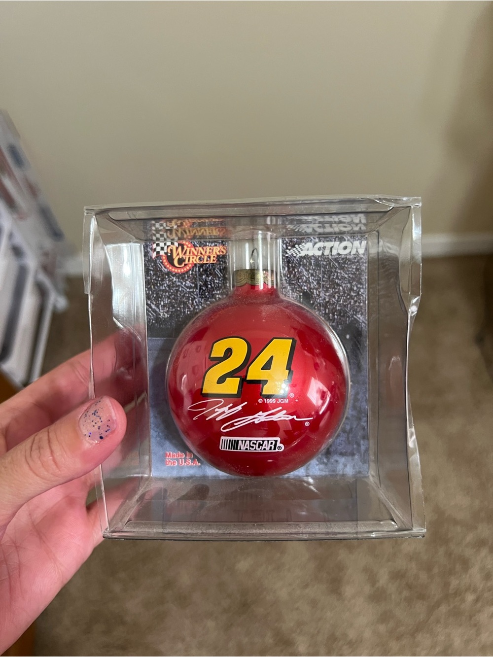 Nascar Red and Yellow #24 Winner's Circle Christmas Ornament